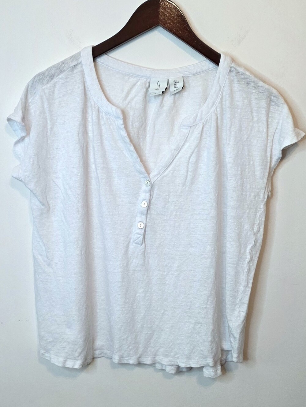 Joie Naro White 100% Linen Cropped Henley Top Size Large Coastal Beach Resort